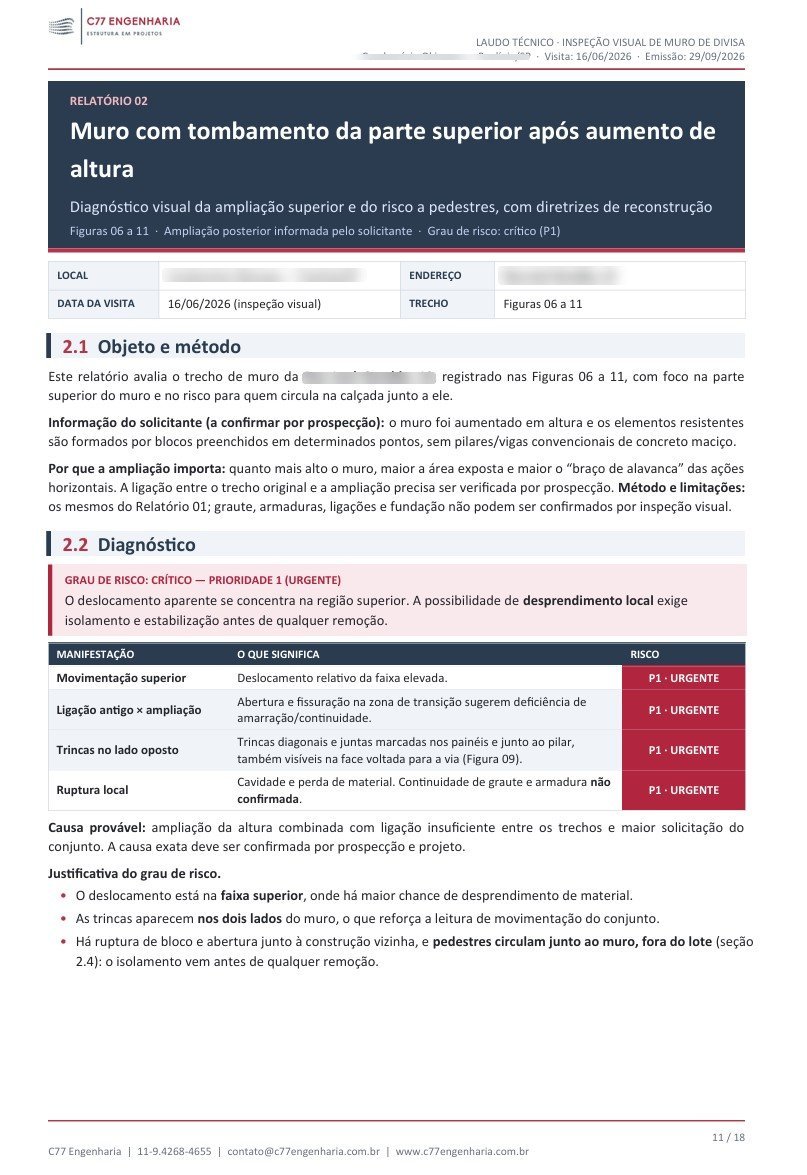 Página de diagnóstico de laudo técnico